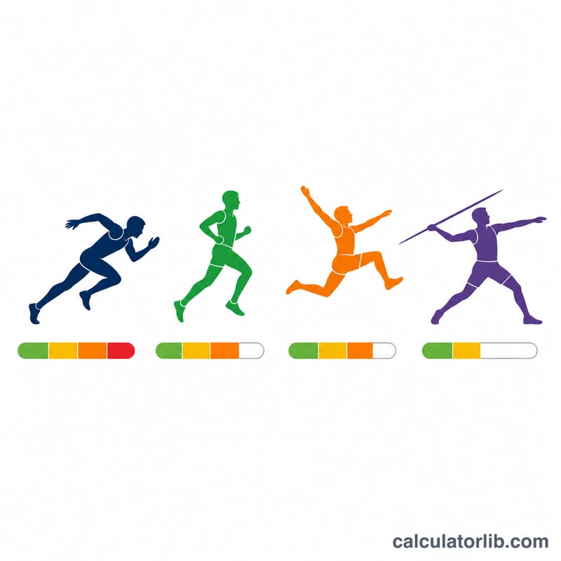 Flat icons of track and field events with intensity gauges