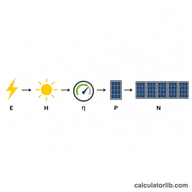 Enerji tüketimi, güneş saatleri, verimlilik ve panel gücünü panel sayısına bağlayan şema