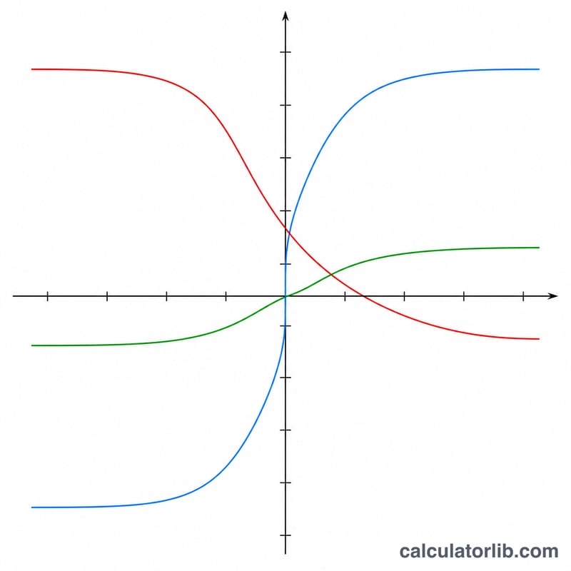 Graphs of arcsin, arccos and arctan curves on coordinate axes
