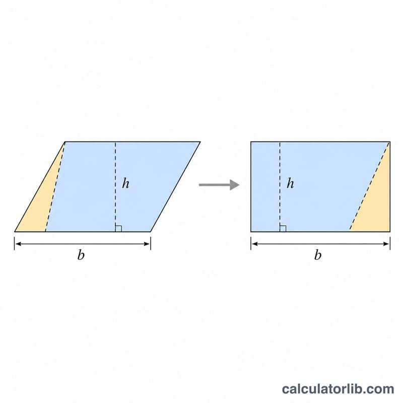 Parallelogram split showing area as base times height