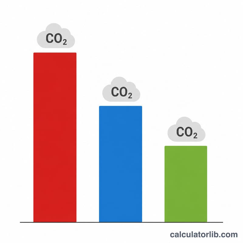 Bar chart comparing CO2 emission factors of gasoline, diesel and LPG