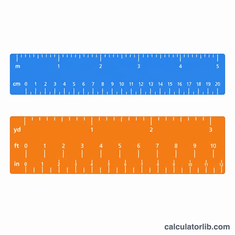 Metre cetveli ile yarda-fit-inç cetvelinin yan yana karşılaştırması