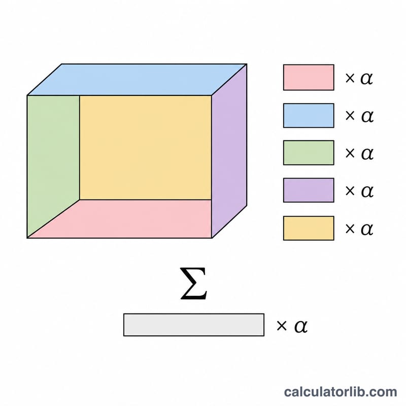 Room surfaces each contributing area times alpha to total absorption
