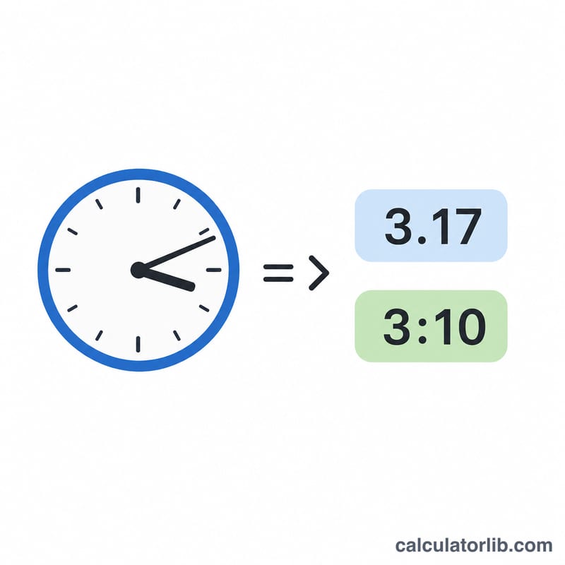 10進数の時間と時分形式の両方で示した時間