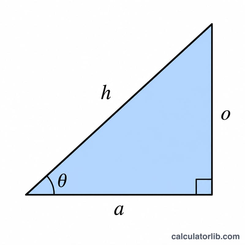 Right triangle with angle theta showing opposite, adjacent and hypotenuse sides used to define the six trig ratios.