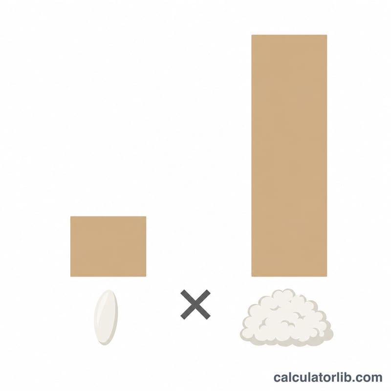 生米1杯と炊いたご飯3杯を比べた棒グラフ