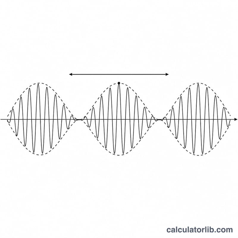 Beat waveform showing the beat period as the distance between two amplitude maxima