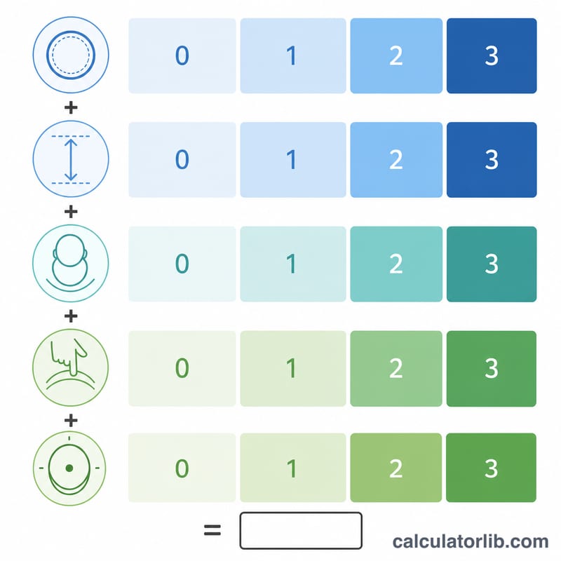 Scoring table grid mapping five factors to point values from 0 to 3