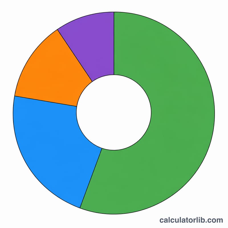 Pie chart of a paycheck broken into net pay and tax components