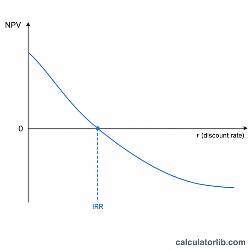 NPV curve crossing zero at the internal rate of return