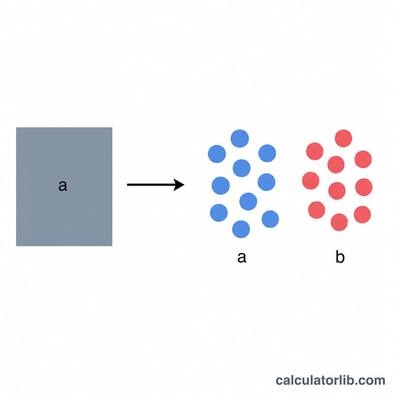 Flat diagram showing a generic dissolution equation MaXb splitting into a M ions and b X ions with stoichiometric coefficients