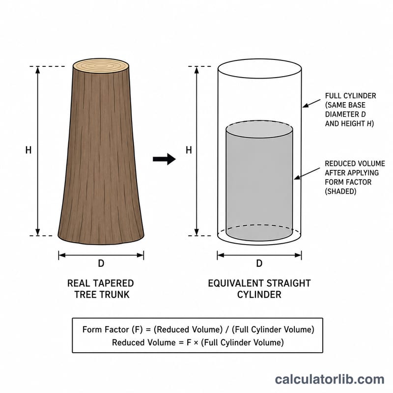 Tapered trunk versus cylinder showing form factor reduction