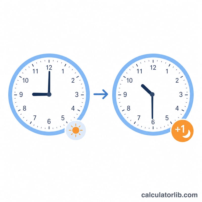 Two clocks showing a PST time and the corresponding next-day IST time