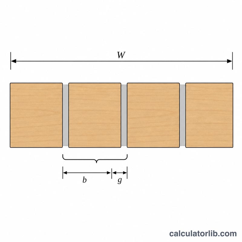 Diagram showing one board width plus a gap as the repeating spacing unit