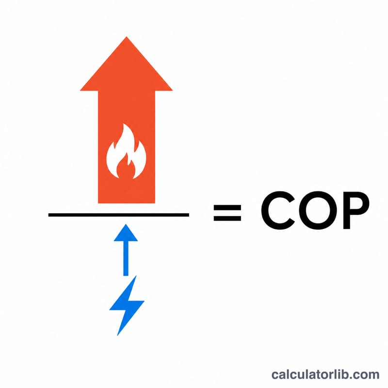 以熱量輸出與電力輸入之比表示的COP公式