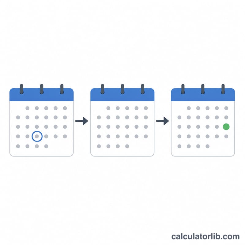 Three calendar months in sequence with a highlighted start day and result day