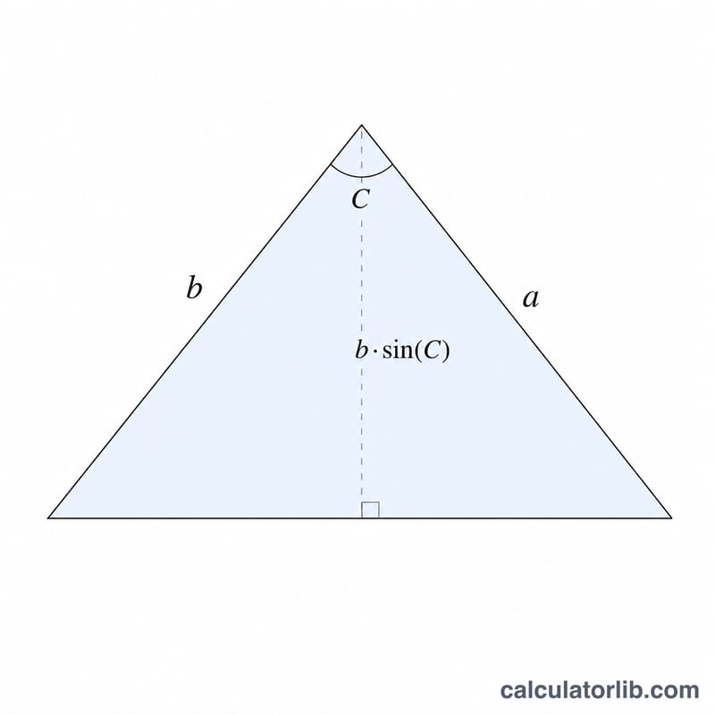 Triangle showing height as b times sine of angle C used in the area formula