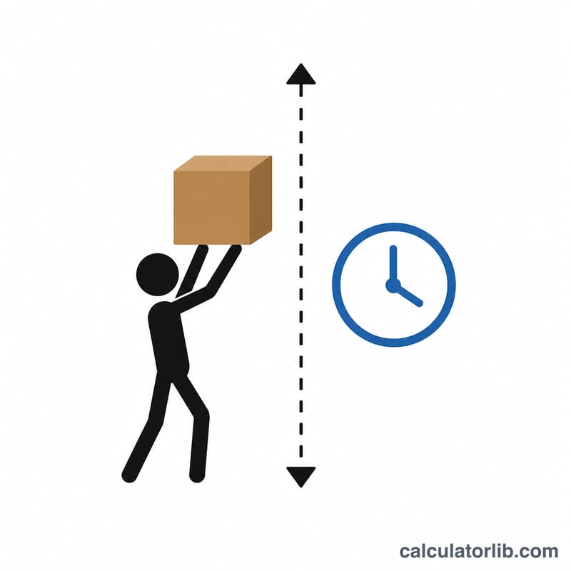 Person lifting a box a set height in a given time illustrating work over time