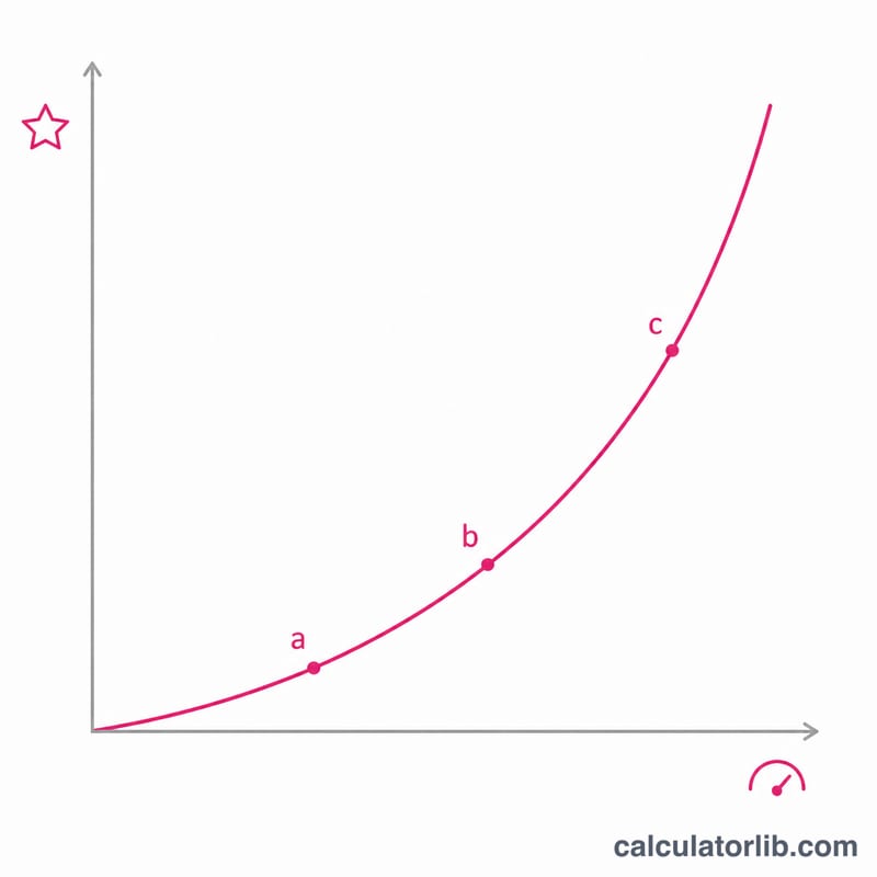 Gráfico de una curva de potencia que relaciona el resultado en el eje x con la puntuación en el eje y, con las etiquetas a, b y c