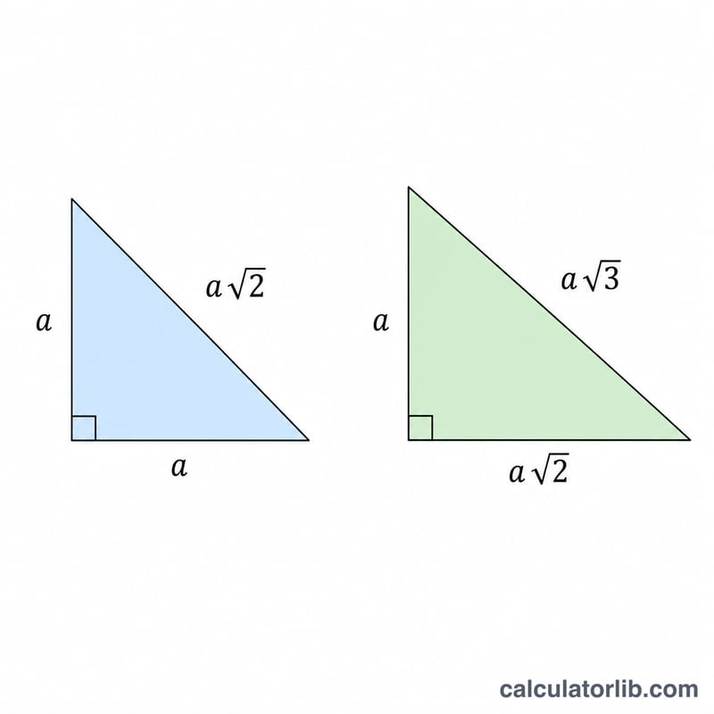 Two right triangles showing derivation of face and space diagonals