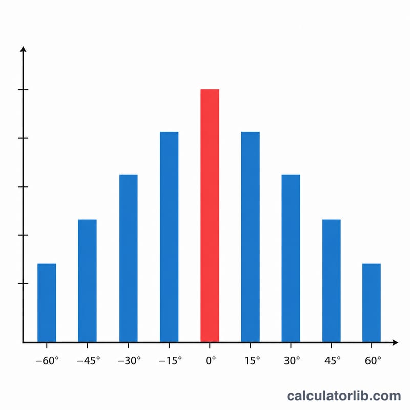 Bar chart comparing projectile range at different launch angles peaking at 45 degrees