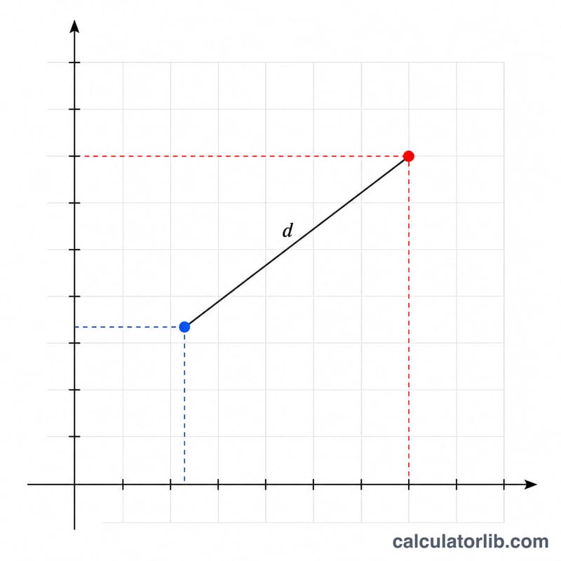 Worked example showing two specific points on a grid with the connecting distance line