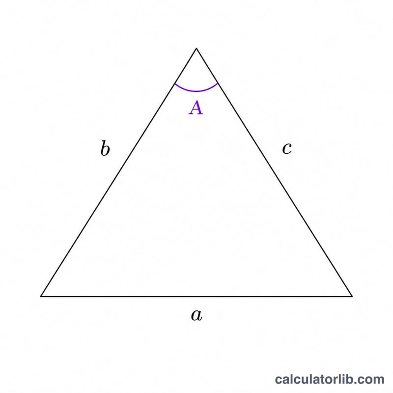 Law of Cosines diagram showing angle A opposite side a between sides b and c
