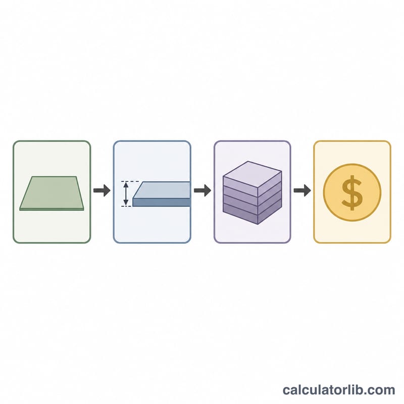 Flow from area to thickness to tons to total cost