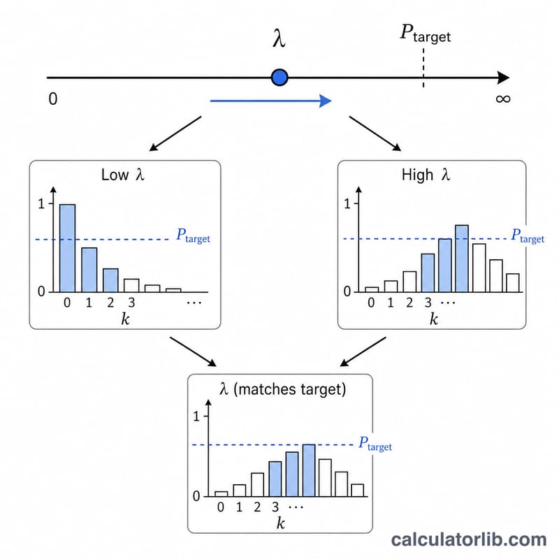 Diagram showing lambda adjusted between low and high values until cumulative probability matches the target