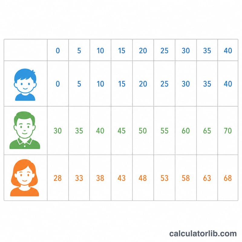 子・父・母の年齢を比較する年ごとの表