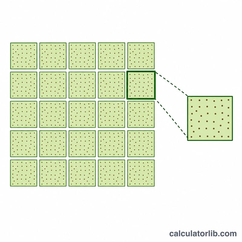 Grid of acre plots illustrating scaling per-acre product to a whole field