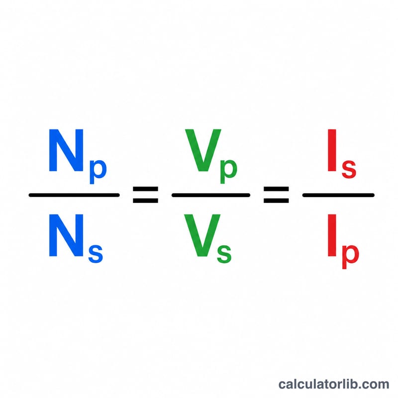 Diagrama de proporciones que relaciona la relación de espiras con la de voltaje y la inversa de corriente