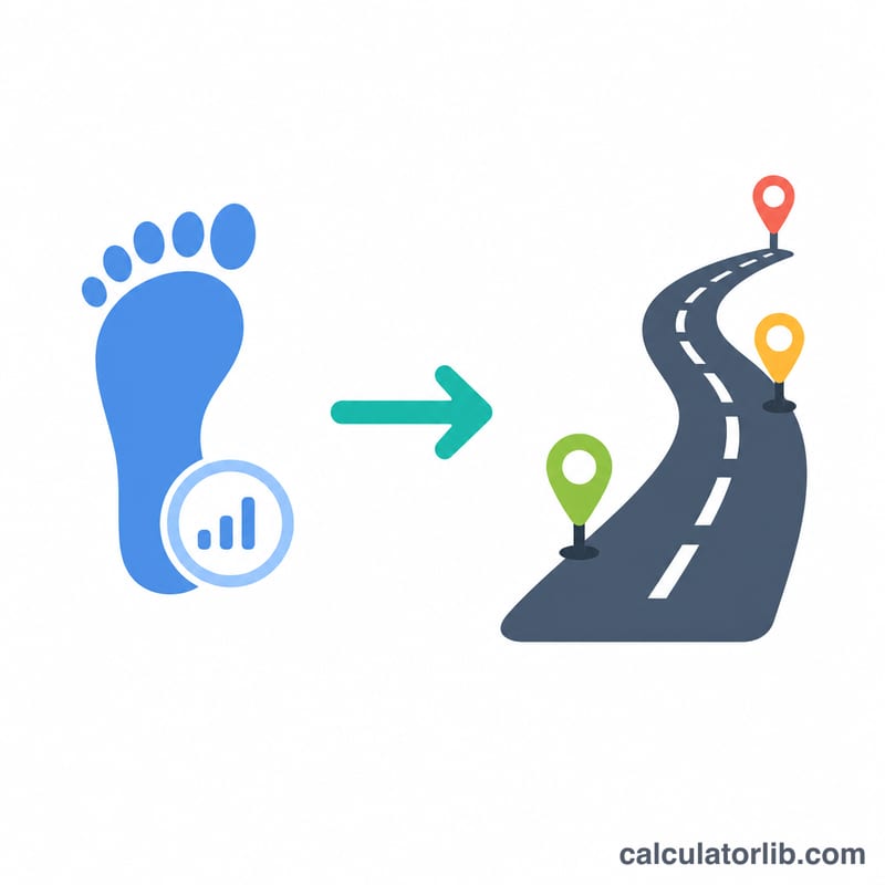 Conversion concept from step count to distance in miles and kilometers