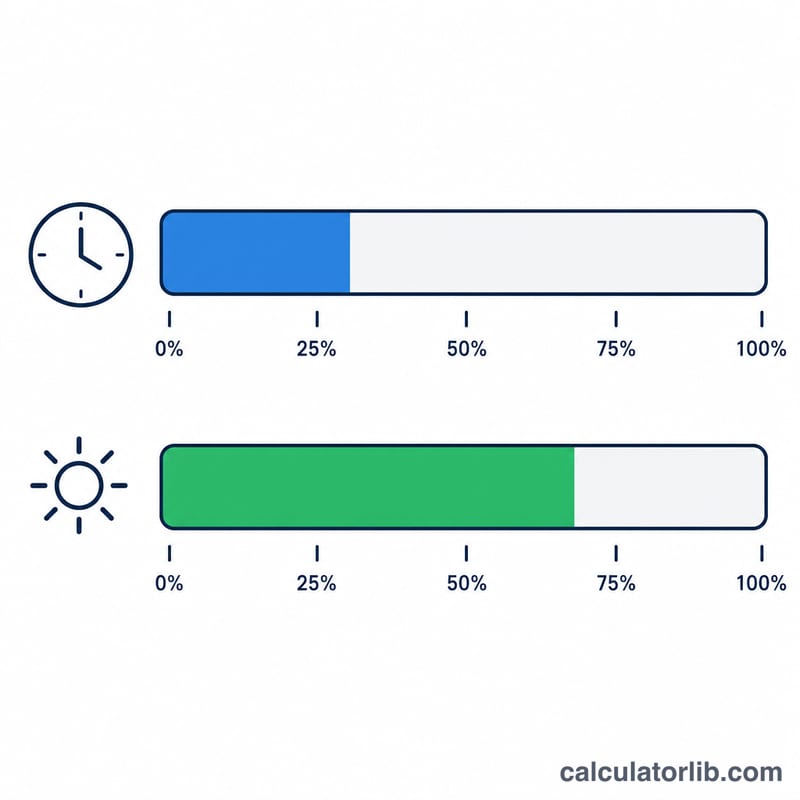 Horizontal bar comparing screen hours to total day and waking hours