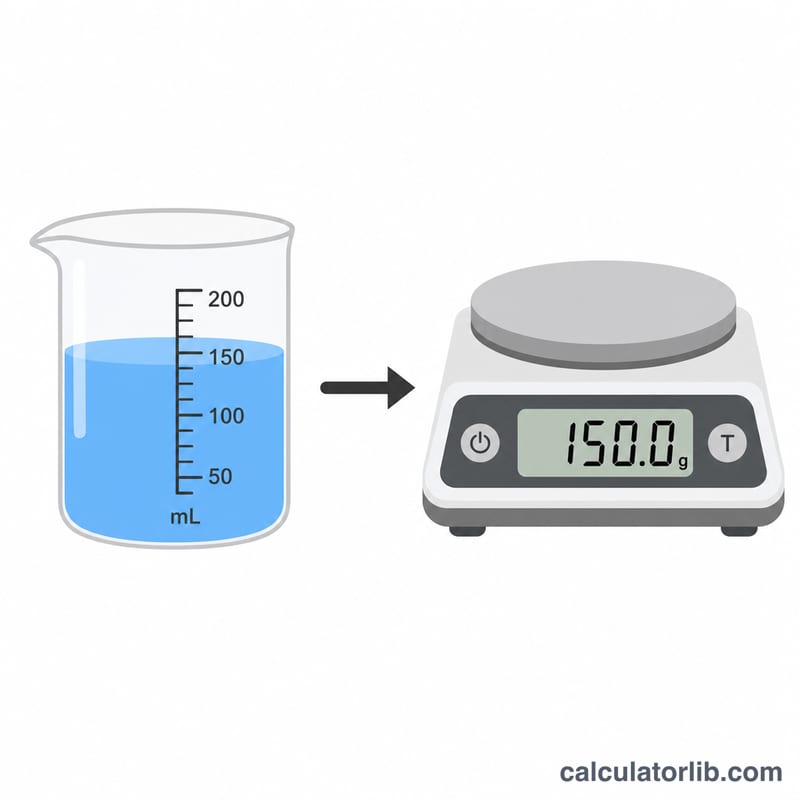 Liquid volume converting to mass on a scale