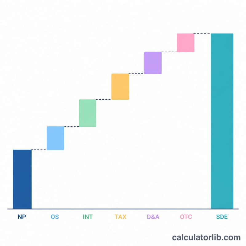 Waterfall chart showing net profit plus add-backs equaling SDE