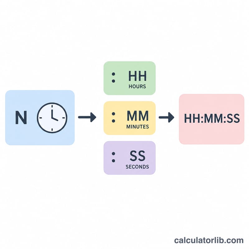 Worked example converting one value of seconds into HH:MM:SS format