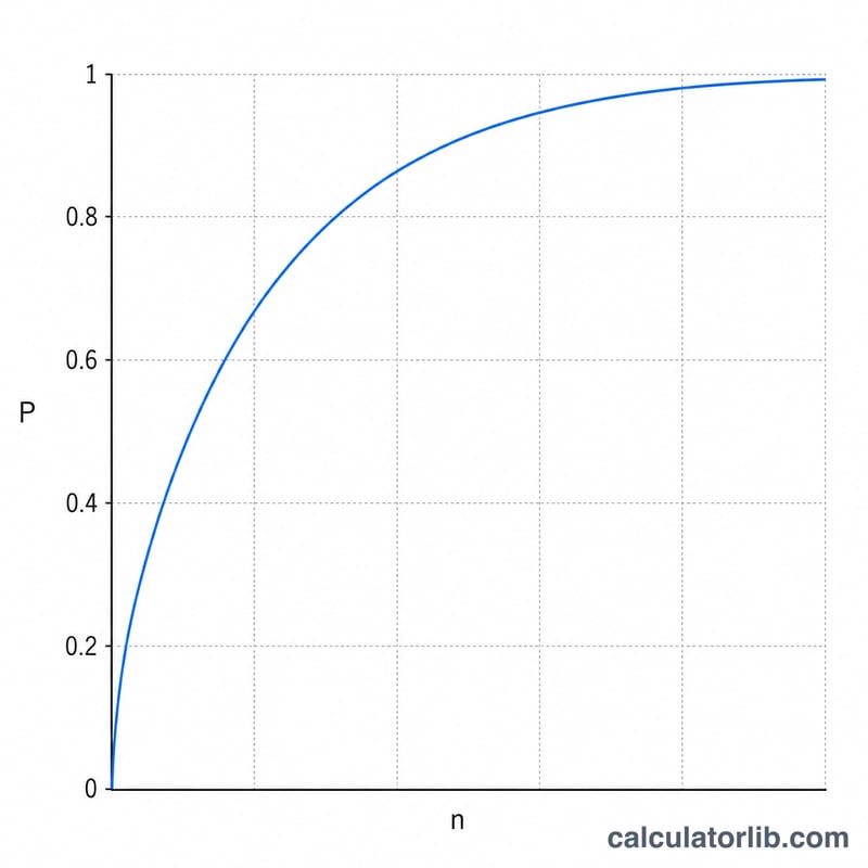 Rising curve showing exceedance probability increasing with number of years for a fixed return period