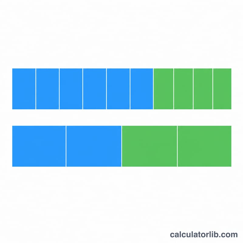 Bar model comparing a ratio before and after simplification using proportional colored segments