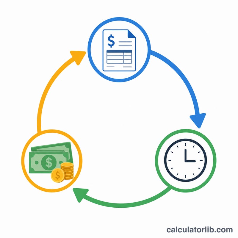 Circular cash collection cycle from sale to invoice to cash