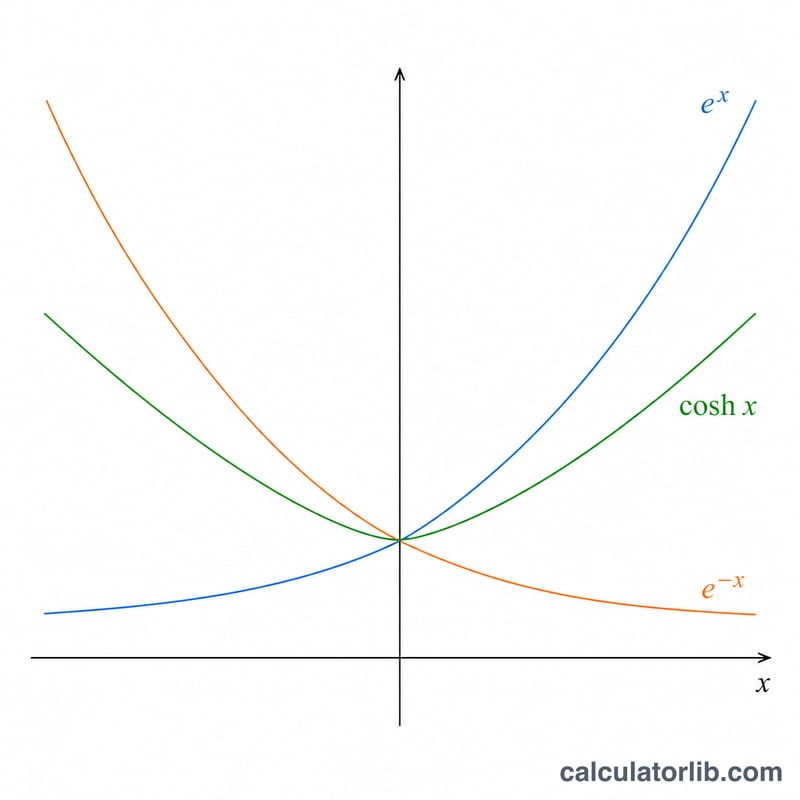 Exponential curves e^x and e^-x forming hyperbolic functions