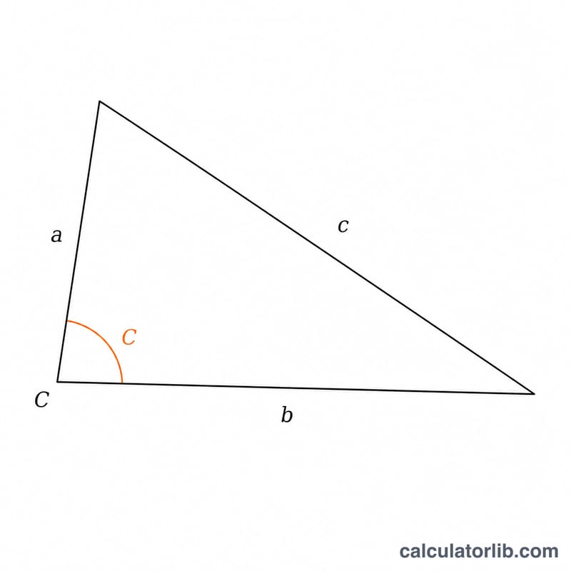 Triangle labeled with sides a and b and included angle C opposite side c