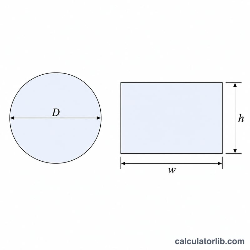 Round duct diameter D versus rectangular duct width and height