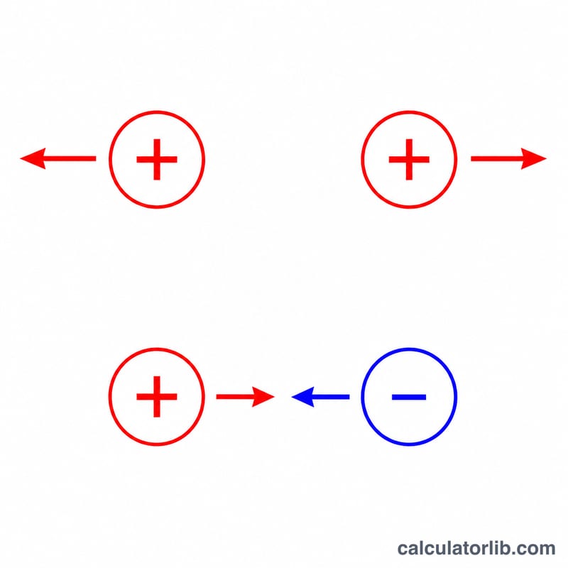 Diagram showing repulsion between like charges and attraction between opposite charges