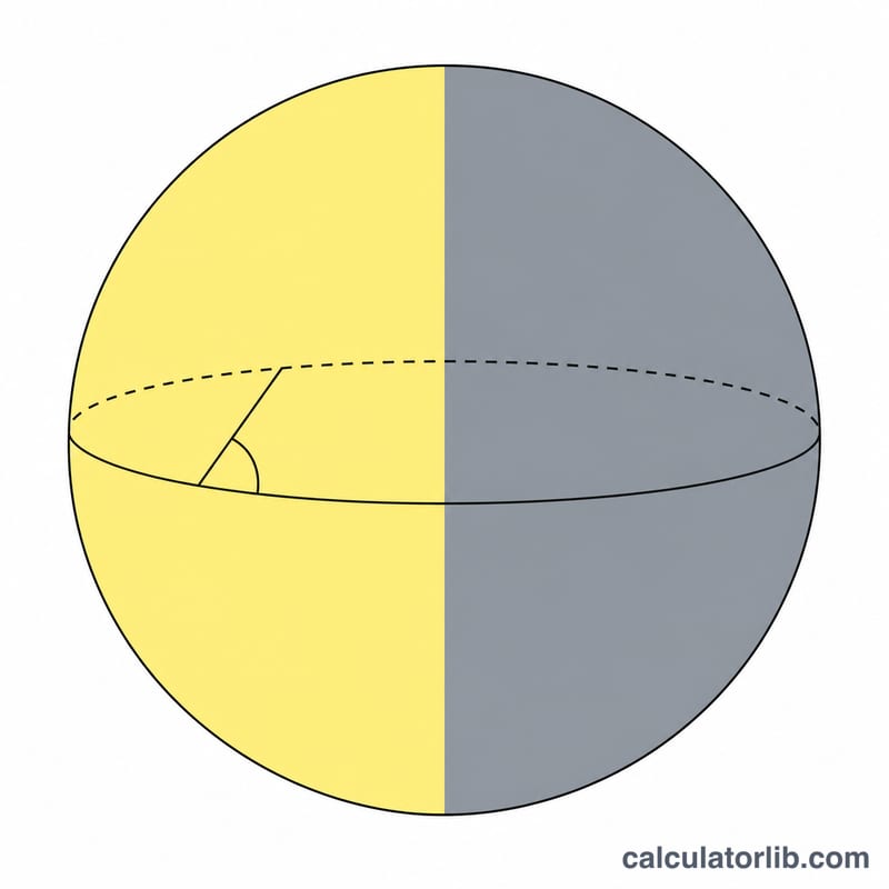 Diagram of a sphere split into illuminated day side and dark night side with the sunrise hour angle marked