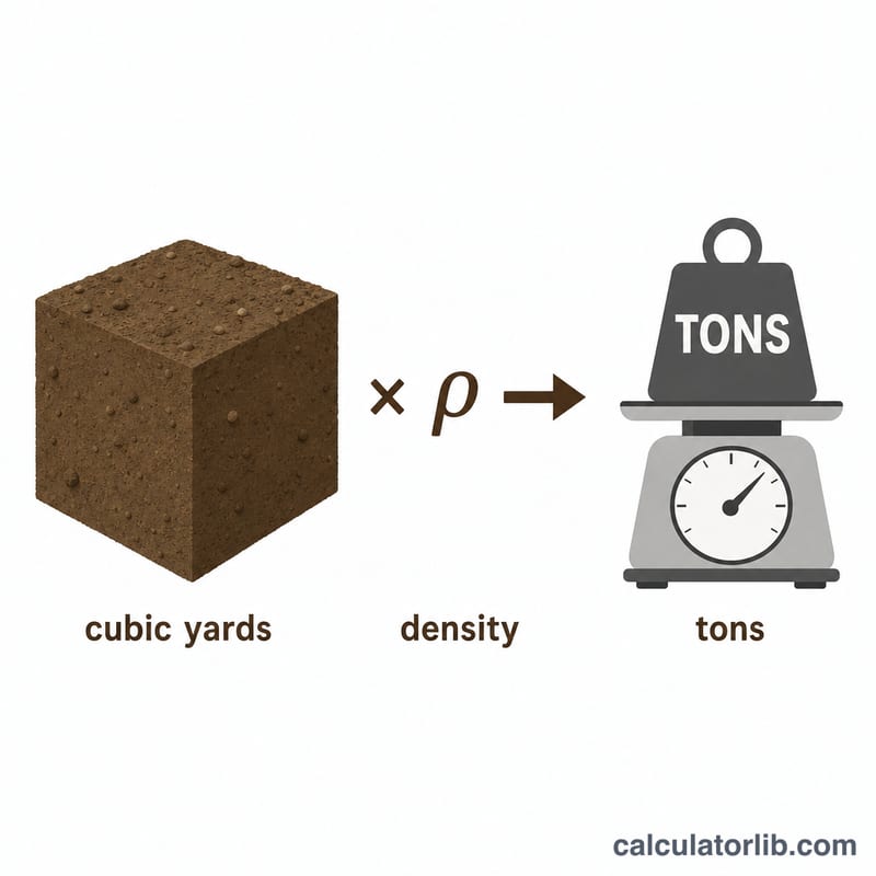 Diagram converting cubic yards of dirt to tons using density