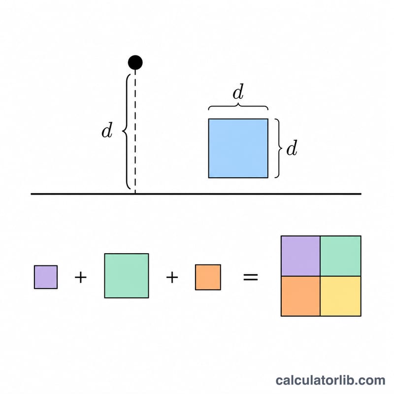 One deviation segment turned into a square area to illustrate squaring deviations