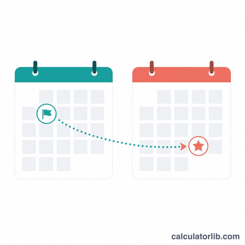 Dos páginas de calendario que conectan una fecha de inicio con una fecha de aniversario recurrente