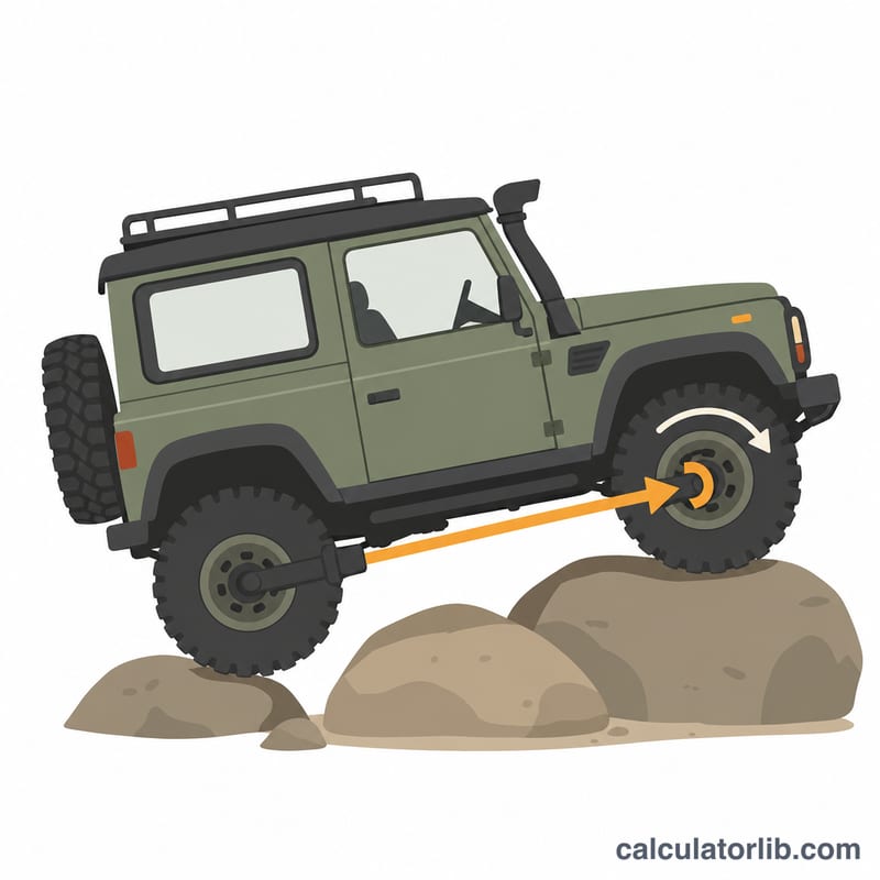 4x4 वाहन कम गति पर बड़ी चट्टानों पर धीरे-धीरे चढ़ता हुआ