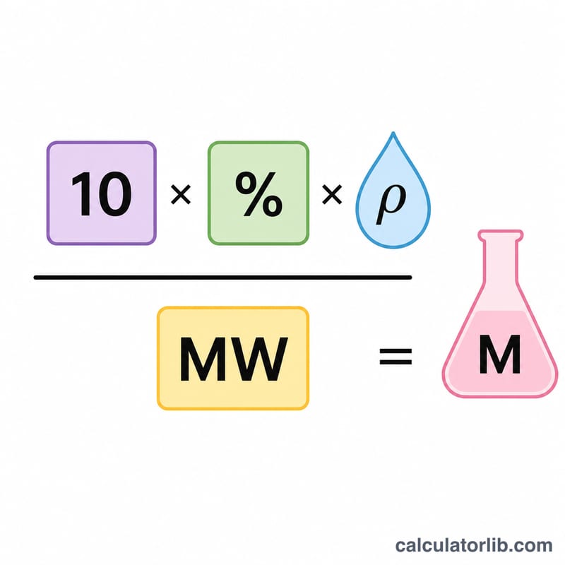 Annotated molarity formula with numerator factors and denominator molar mass